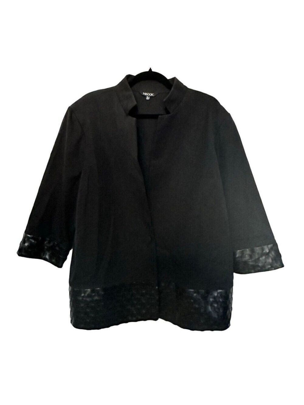 Misook Stretch Blazer With Faux Leather Braided Trim Women’s XL Black Luxury